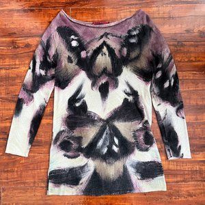 Krimson Klover Hand-Painted Abstract Pattern Wool-Blend Tunic Sweate